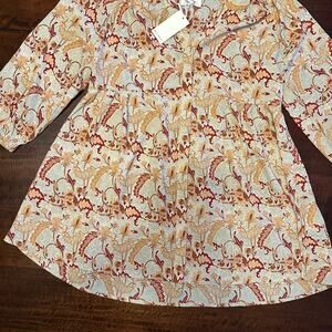 NWT Women's Melloday Floral Large Flowy Blouse Tunic red tan flowers leaves